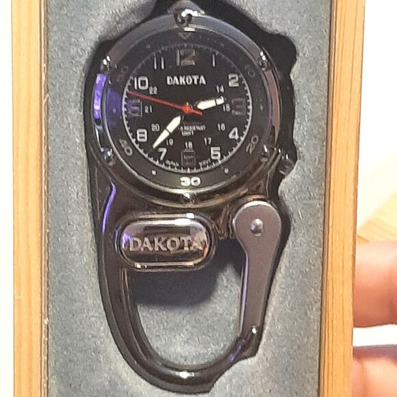 Dakota Watch Company Black Dial Mini Clip Microlight Wooden Gift Box